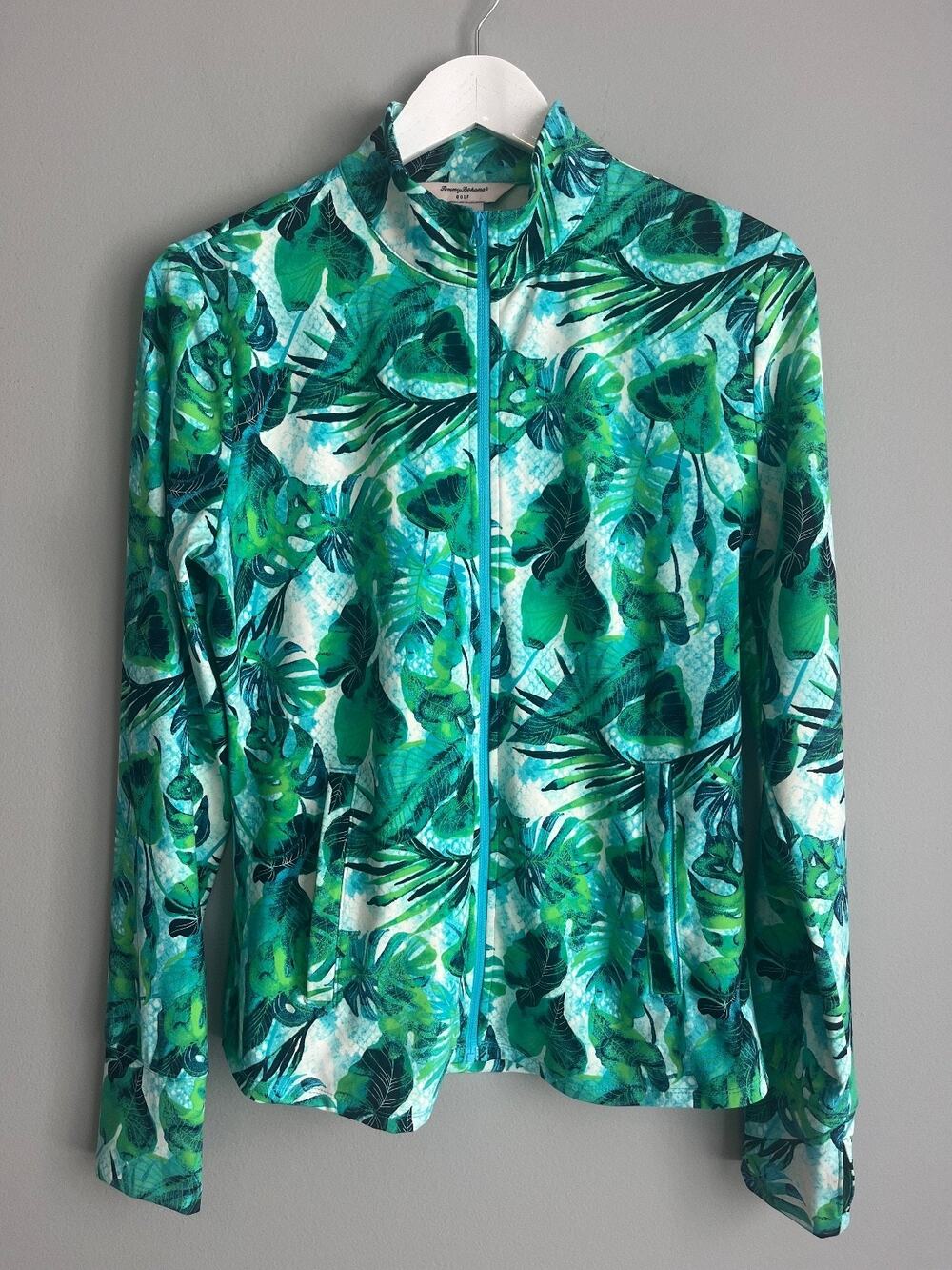 Tommy Bahama Golf Women's L Green Tropical Full Zip Jacket Performance Resort